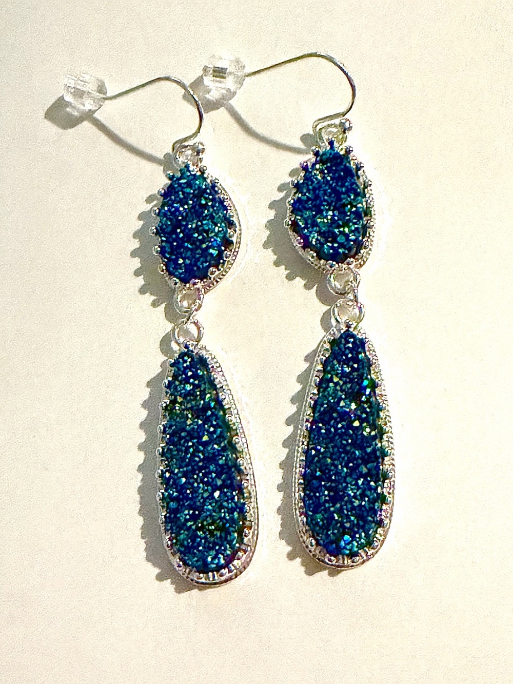 Iridescent Blue & Green Druzy Dangle Earrings